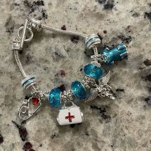 Blue nursing charm bracelet